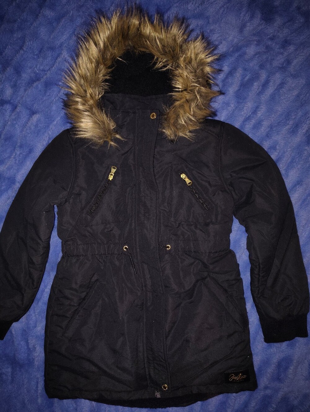Justice Black Puffer Coat with Faux Fur Trim